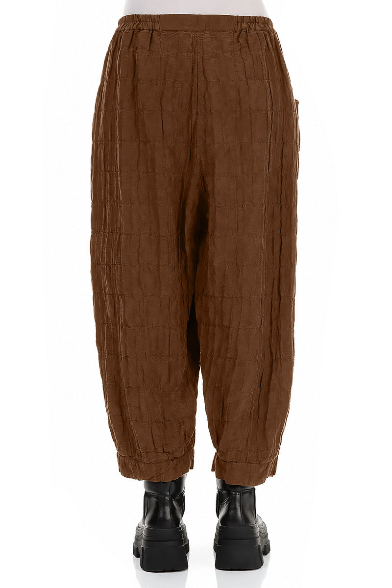 Pantalon en soie et Lin cuivré vieilli à plis fuselés