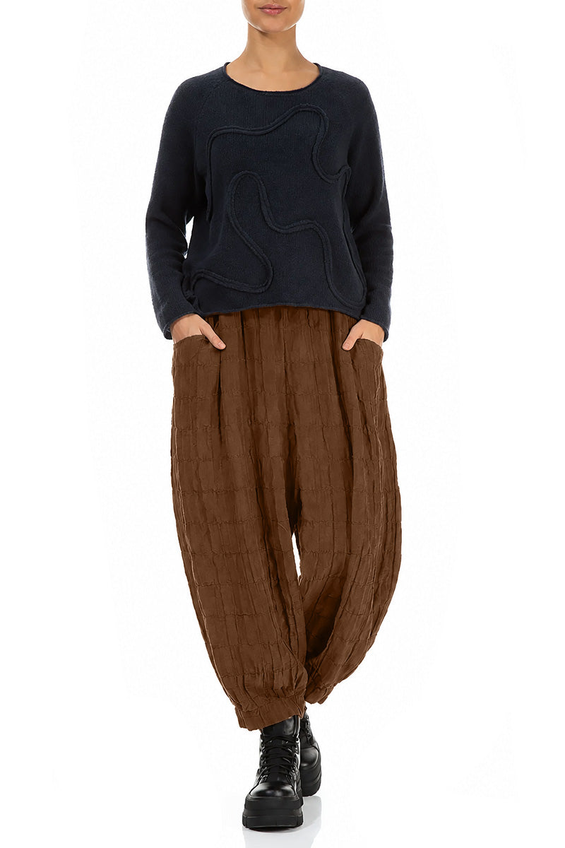 Taper Pleated Aged Copper Silk Linen Trousers 4
