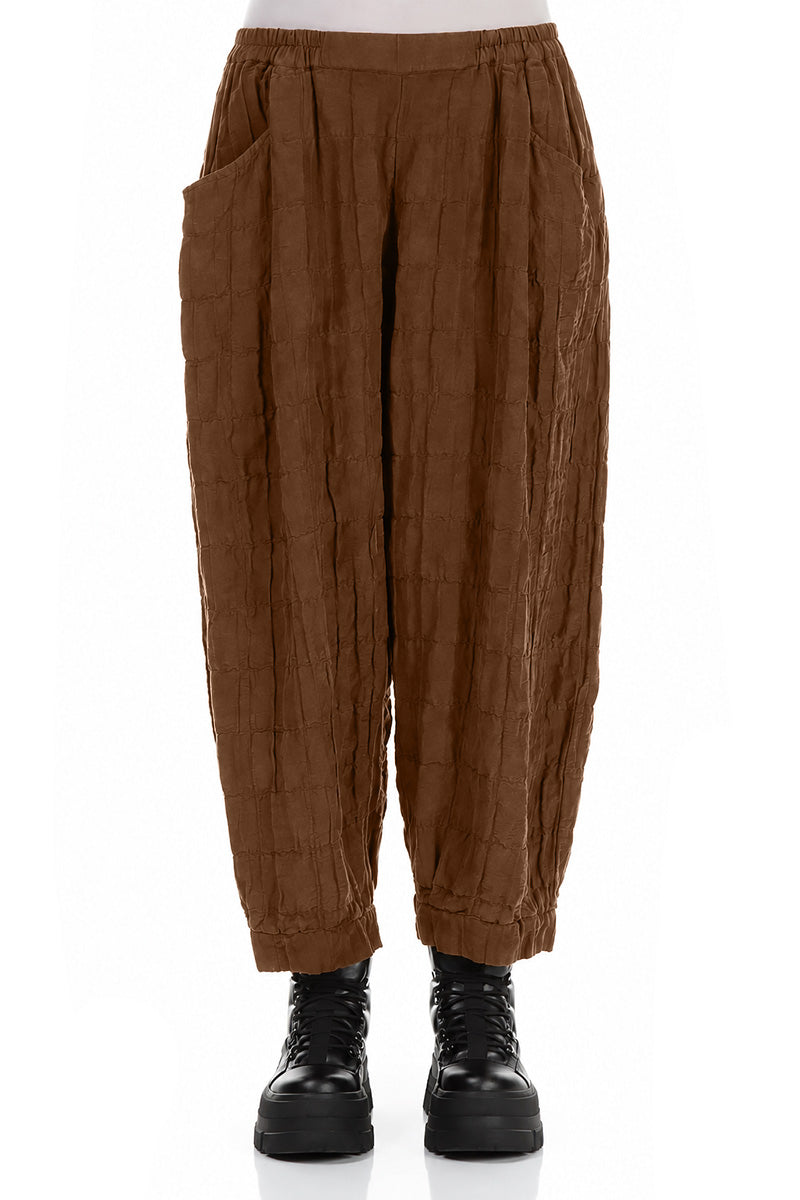 Pantalon en soie et Lin cuivré vieilli à plis fuselés