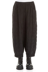 Taper Pleated Black Silk Linen Trousers 1