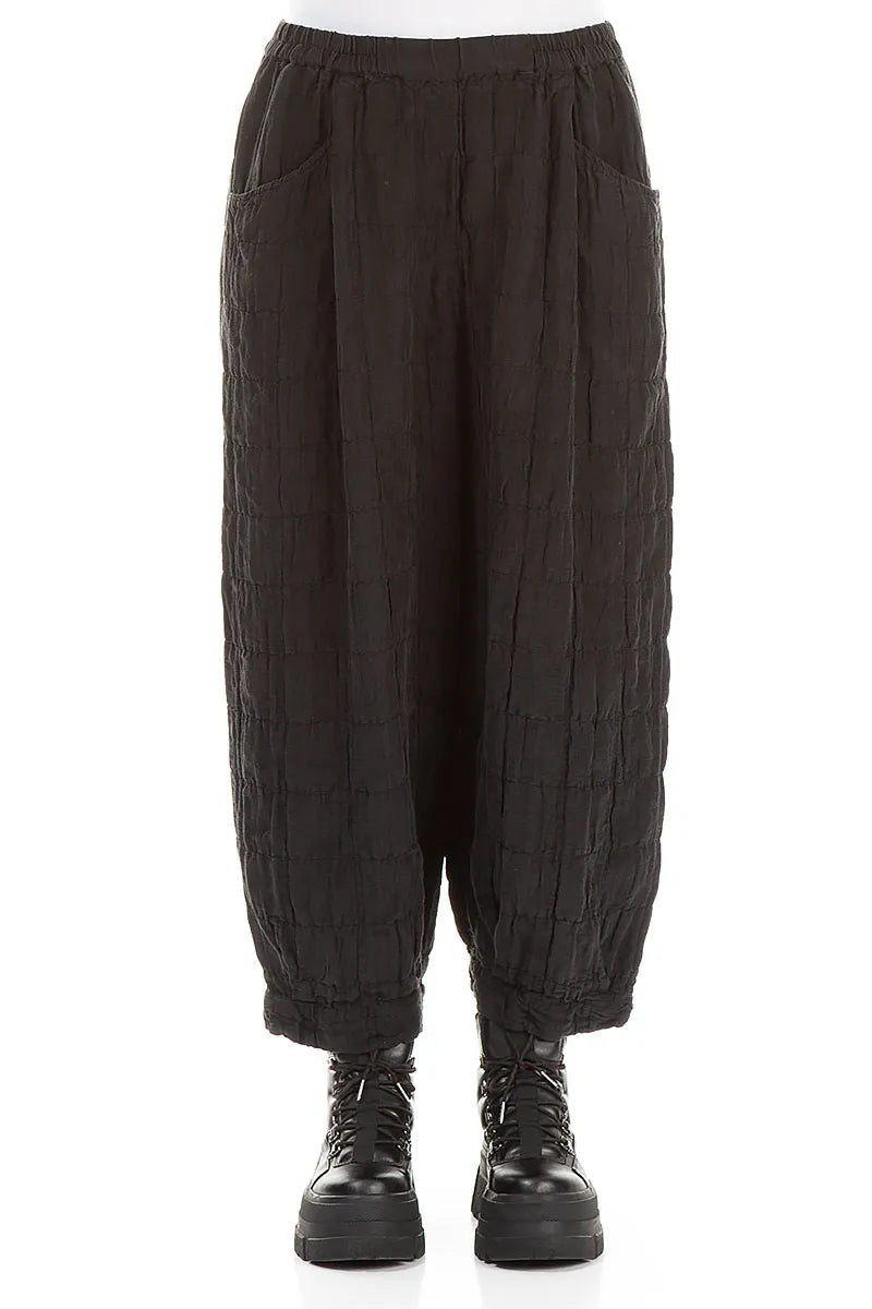 Taper Pleated Black Silk Linen Trousers 1