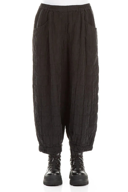 Taper Pleated Black Silk Linen Trousers 1