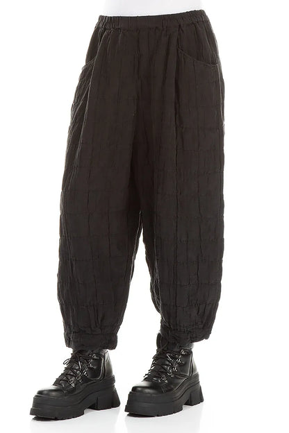 Taper Pleated Black Silk Linen Trousers 3