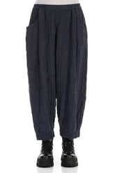 Taper Pleated Slate Blue Silk Linen Trousers 1