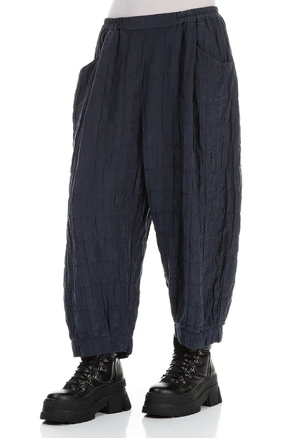 Taper Pleated Slate Blue Silk Linen Trousers 3