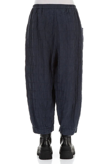 Taper Pleated Slate Blue Silk Linen Trousers 2