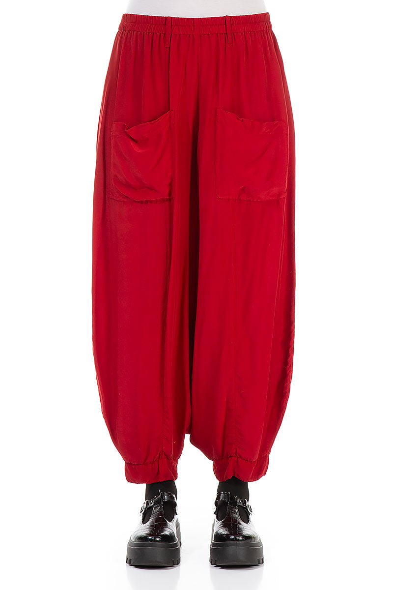 Taper Red Silk Bamboo Trousers