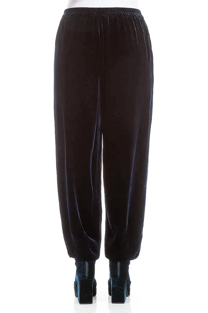 Taper Royal Blue Silk Velvet Trousers 2