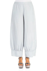 Taper Silver Grey Silk Cotton Trousers 1