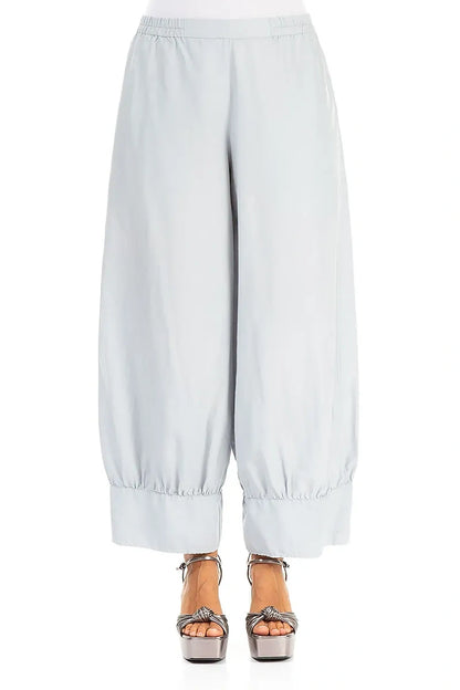 Taper Silver Grey Silk Cotton Trousers 1