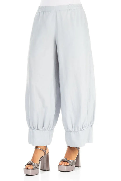 Taper Silver Grey Silk Cotton Trousers 3
