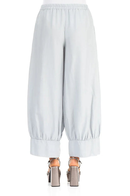 Taper Silver Grey Silk Cotton Trousers 2