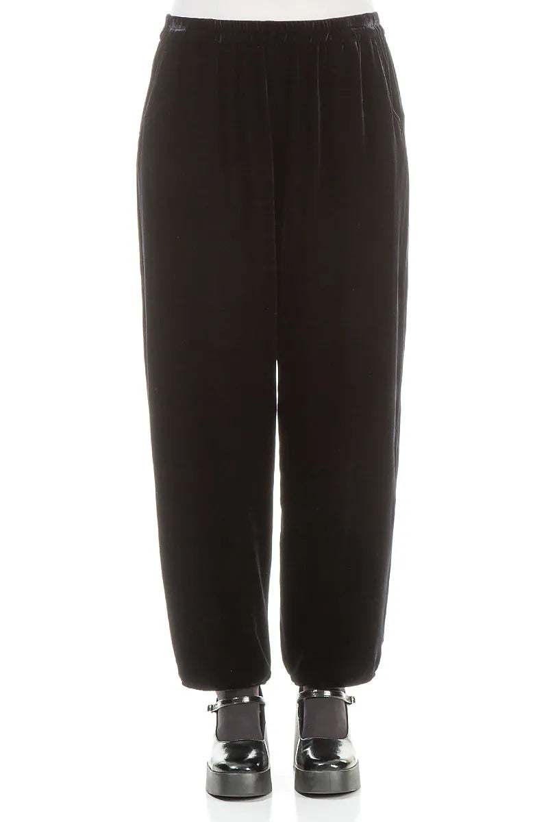 Taper Slate Blue Silk Velvet Trousers