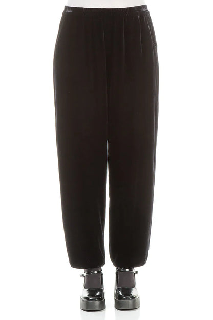 Taper Slate Blue Silk Velvet Trousers 1