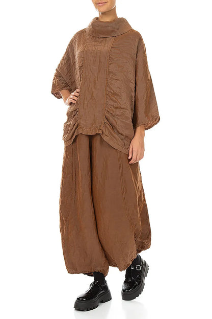 Taper Textured Aged Copper Silk Linen Trousers