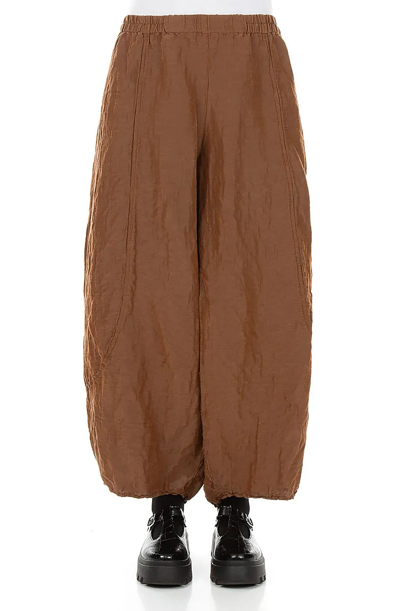 Taper Textured Aged Copper Silk Linen Trousers