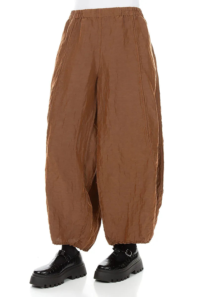 Taper Textured Aged Copper Silk Linen Trousers