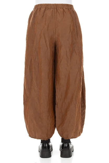 Taper Textured Aged Copper Silk Linen Trousers