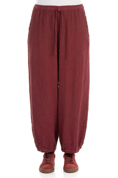 Taper Tie Up Antique Ruby Linen Viscose Trousers 1
