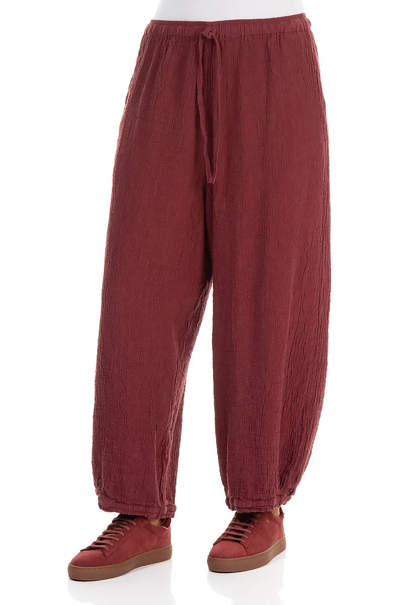 Taper Tie Up Antique Ruby Linen Viscose Trousers 3