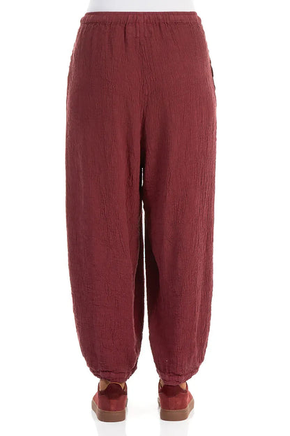Taper Tie Up Antique Ruby Linen Viscose Trousers 2