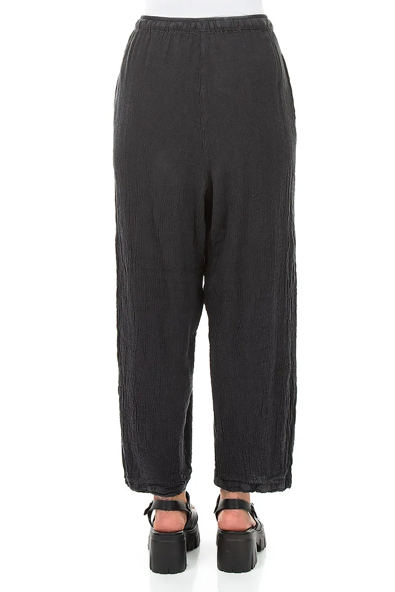 Taper Tie Up Graphite Textured Linen Trousers 2