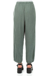 Taper Tie Up Sage Textured Linen Trousers 2
