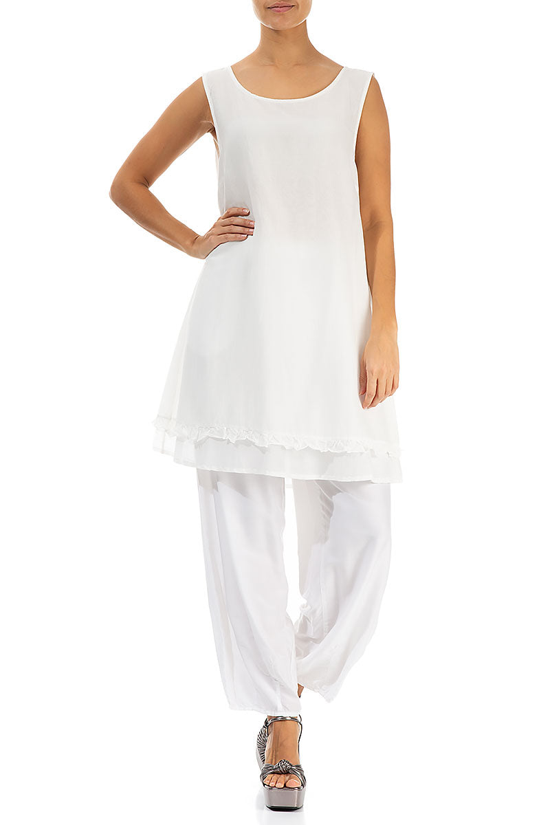 Taper White Silk Bamboo Trousers