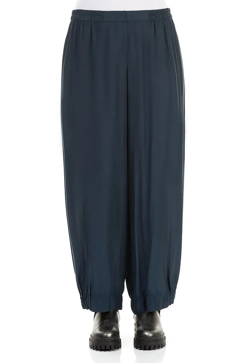 Taper Wide Navy Silk Bamboo Trousers 1