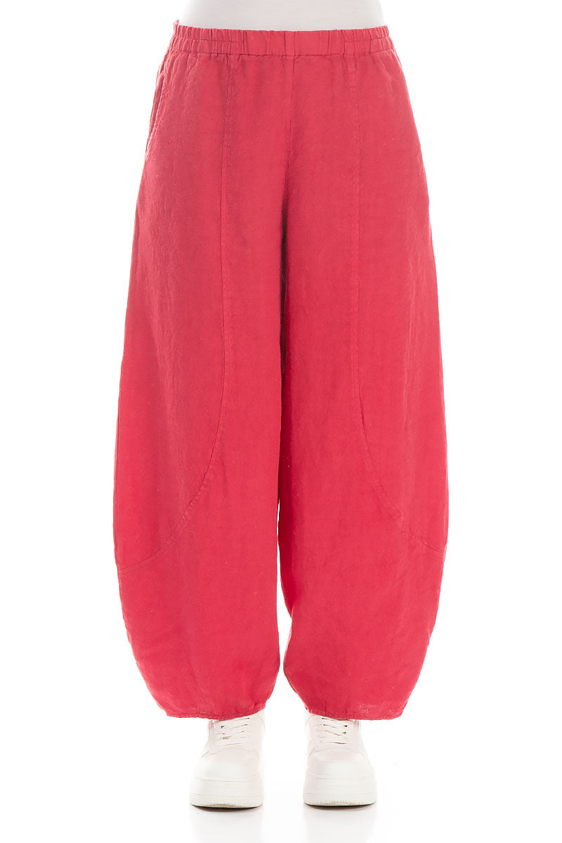 Taper Wide Raspberry Linen Trousers 1