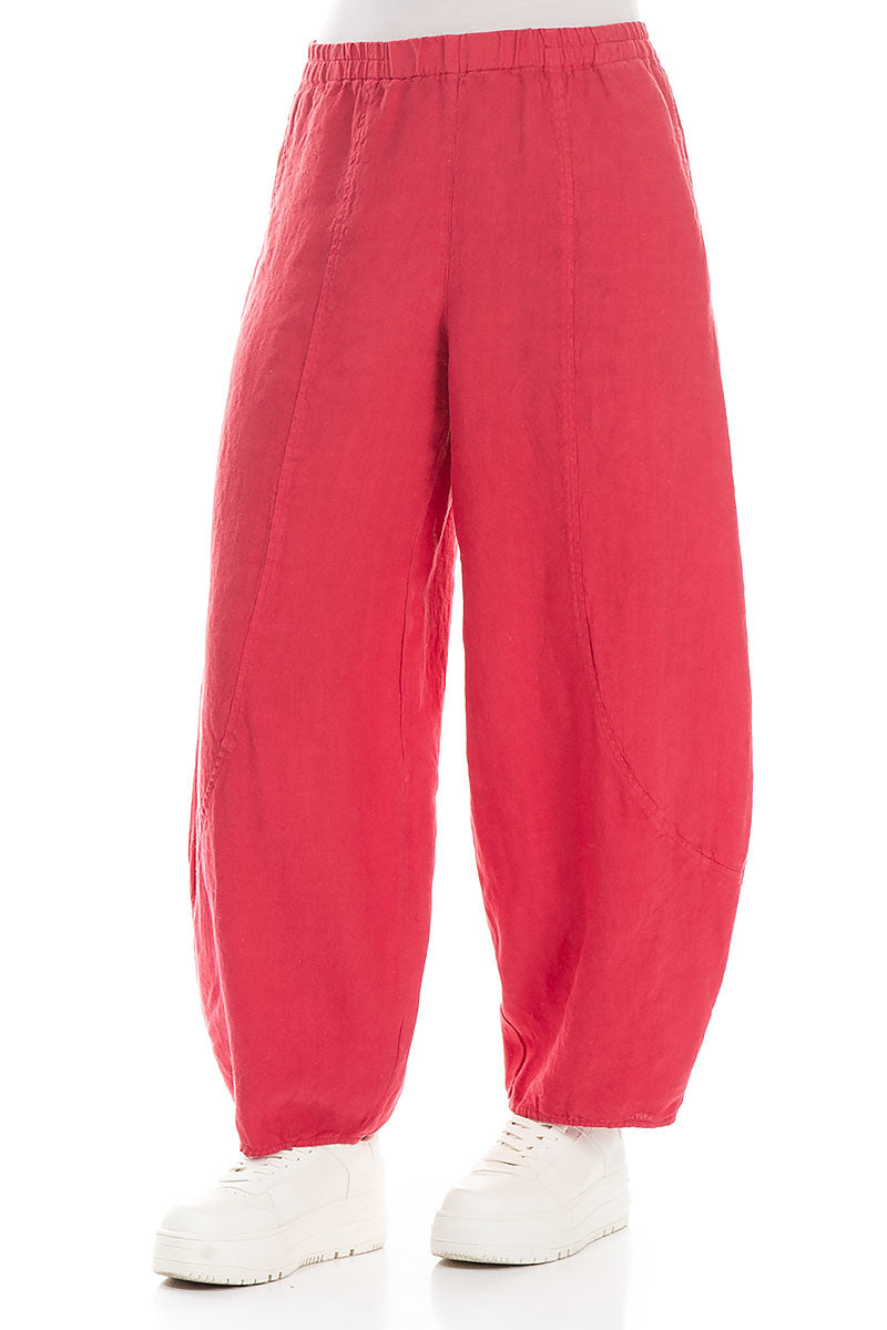 Taper Wide Raspberry Linen Trousers 3