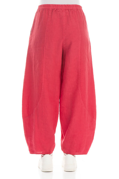 Taper Wide Raspberry Linen Trousers 2