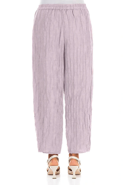 Tapered Barrel Lilac Crinkled Silk Linen Trousers 2