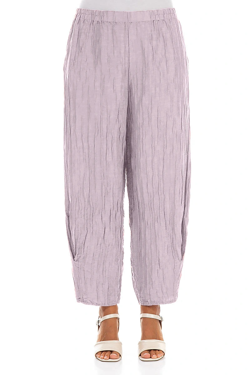 Tapered Barrel Lilac Crinkled Silk Linen Trousers 1