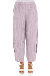 Tapered Barrel Lilac Crinkled Silk Linen Trousers 1
