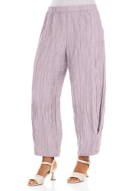 Tapered Barrel Lilac Crinkled Silk Linen Trousers 3