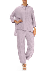 Tapered Barrel Lilac Crinkled Silk Linen Trousers 4