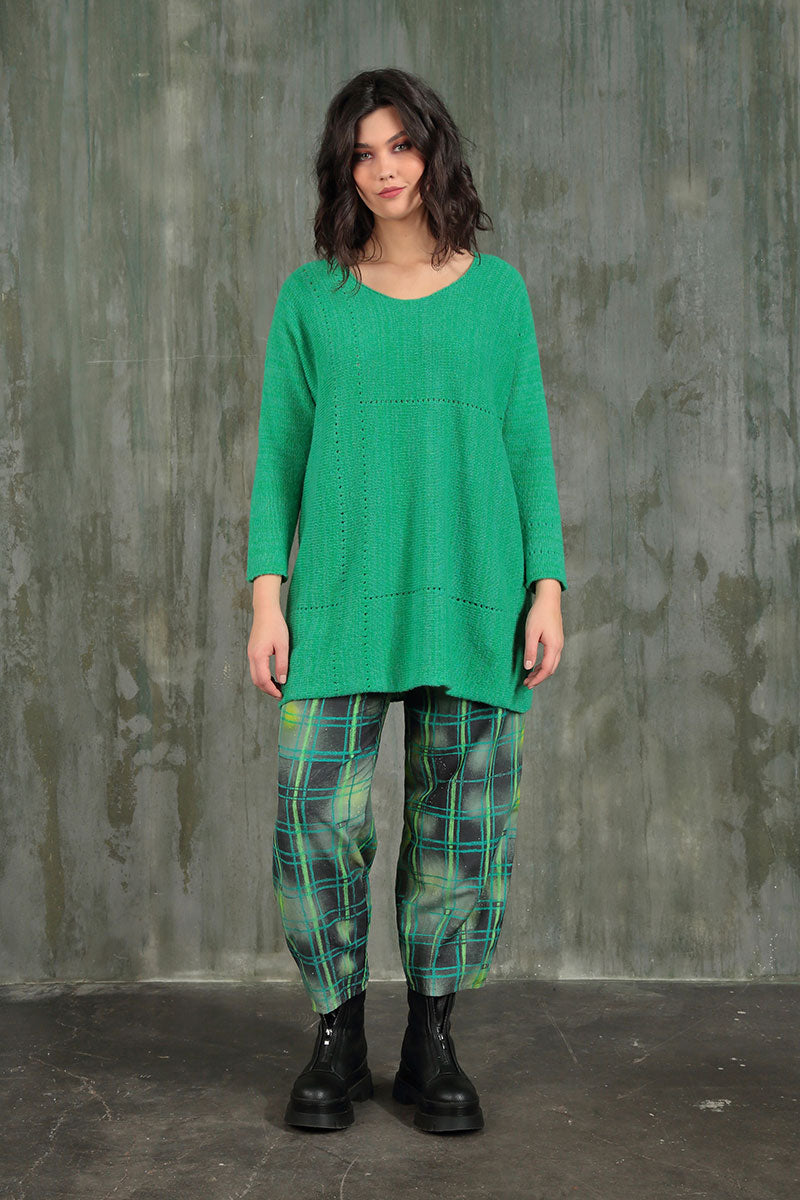 Tapered Emerald Grid Silk Linen Trousers 6