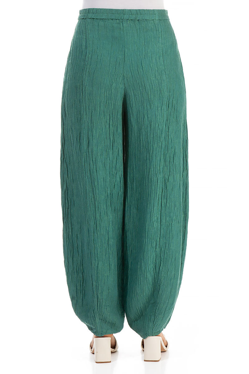Tapered Green Crinkled Silk Trousers