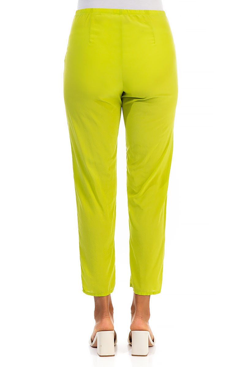 Tapered Lime Silk Trousers