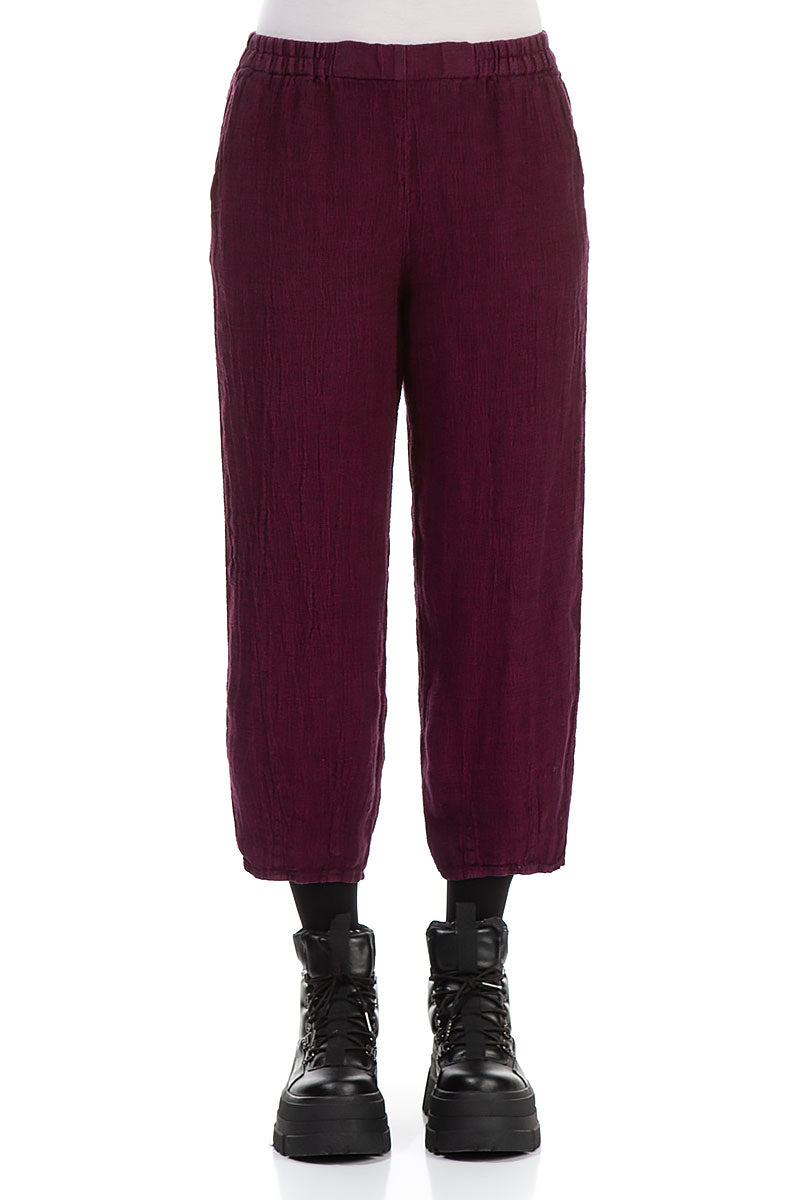 Tapered Magenta Mélange Linen Trousers