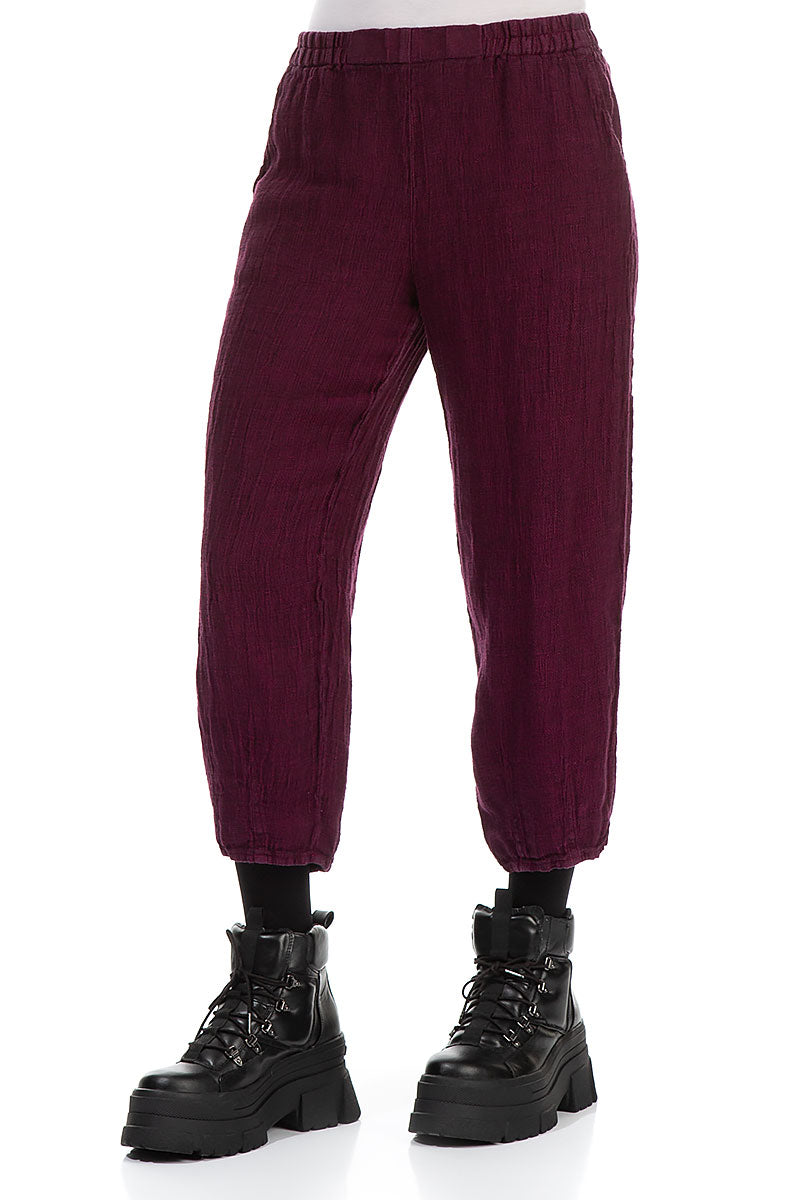 Tapered Magenta Mélange Linen Trousers