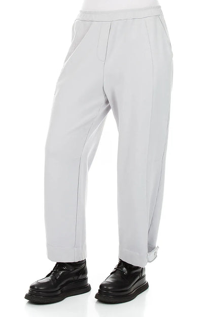 Tapered Pearl Grey French Terry Cotton Trousers