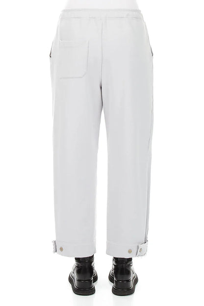 Tapered Pearl Grey French Terry Cotton Trousers