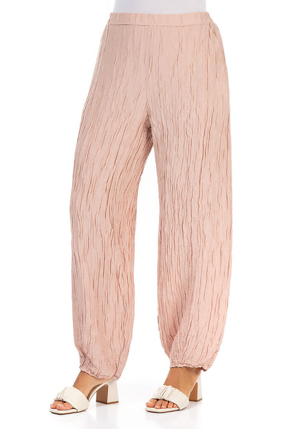 Tapered Pastel Pink Crinkled Silk Trousers 3
