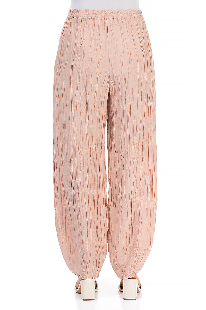 Tapered Pastel Pink Crinkled Silk Trousers 2