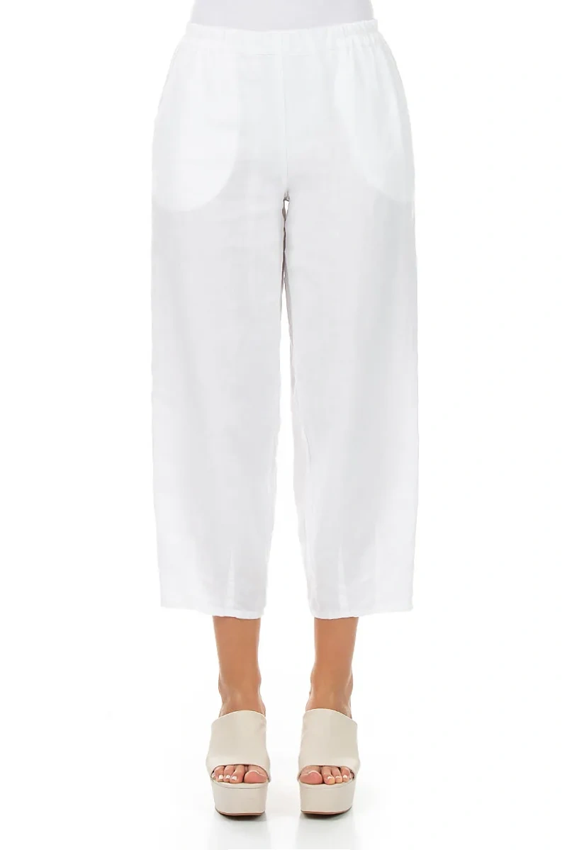 Tapered White Linen Trousers 1
