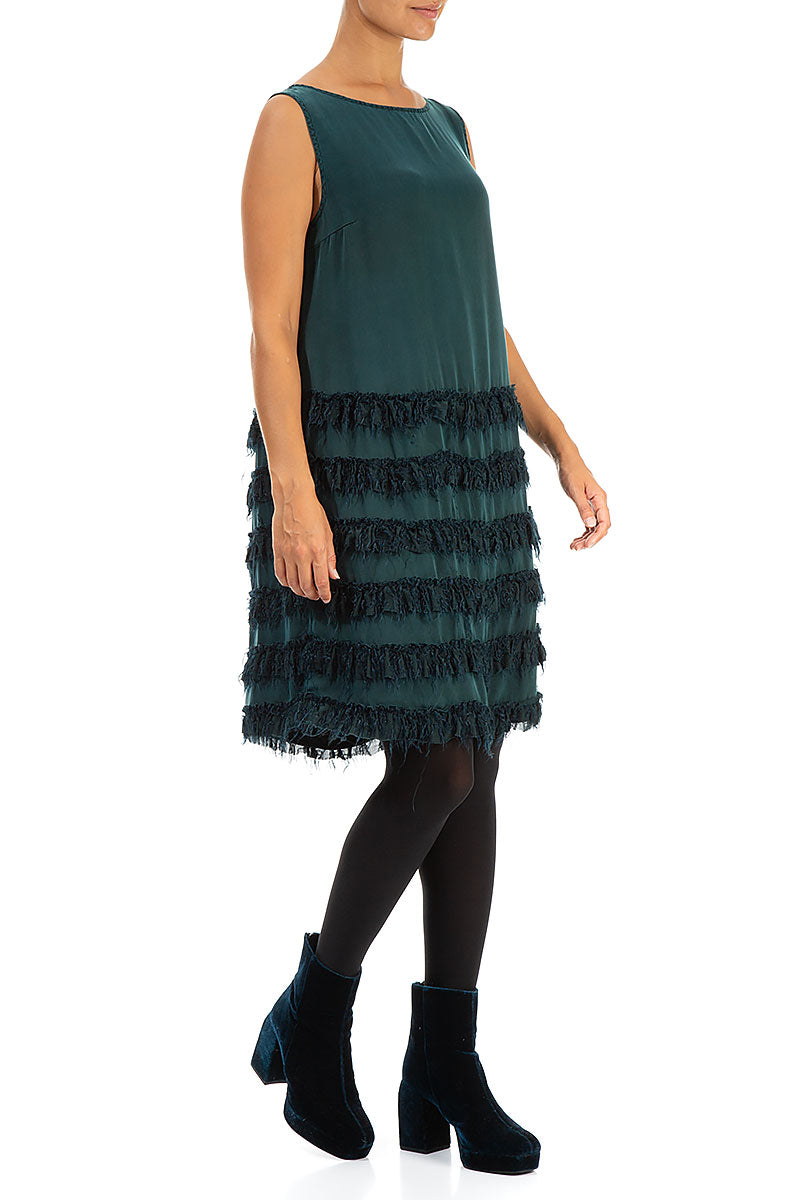 Teal Fringe Silk Dress