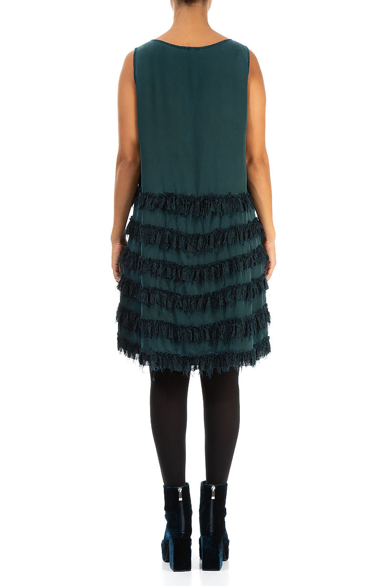 Teal Fringe Silk Dress