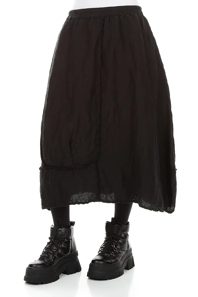 Textured Black Silk Linen Skirt 3